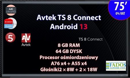Avtek Monitor Interaktywny Ts 8 Connect 75 4K Android 13.0 (1TV295)