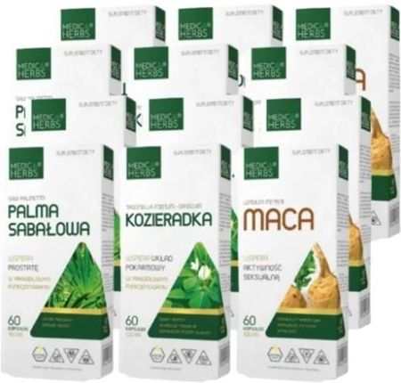 Medica Herbs Maca 4x60kaps + Kozieradka 4x60kaps + Palma Sabałowa 4x60kaps