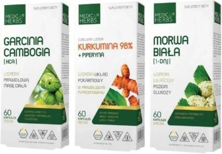 Medica Herbs Garcinia Cambogia 60kaps + Kurkumina i Piperyna 60kaps + Morwa Biała 60kaps