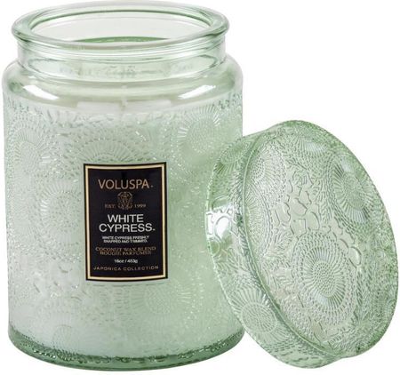 Voluspa Large Glass Jar Candle White Cypress 100H (V73319)