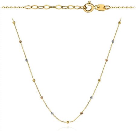Biżuteria Gabor Złoty Naszyjnik Kulki Diamentowane Trzy Kolory Złota 42+3 Cm 585
