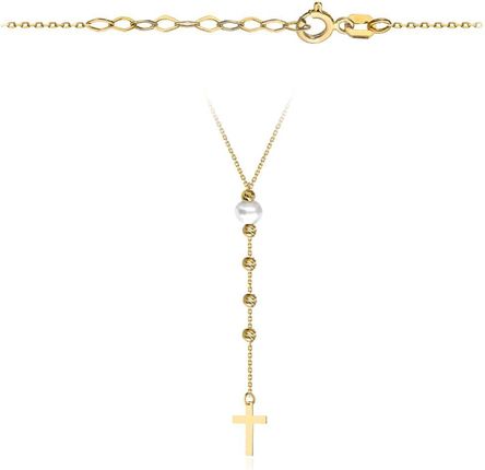 Biżuteria Gabor Złoty Naszyjnik Krawatka Perła Krzyżyk 42+3Cm 585