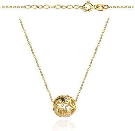 Biżuteria Gabor Złoty Naszyjnik Z Ażurową Kuleczką I Cyrkoniami 44Cm 585