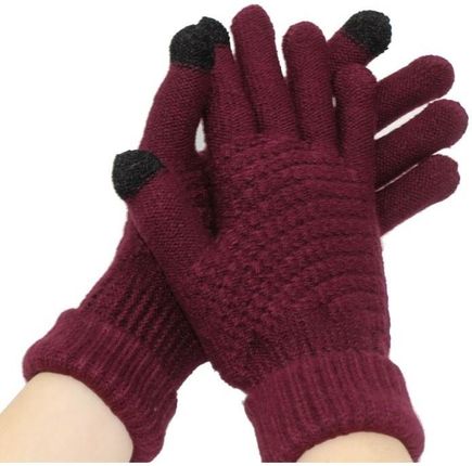 Rękawiczki pluszowe zimowe dotykowe do telefonu burgundowe