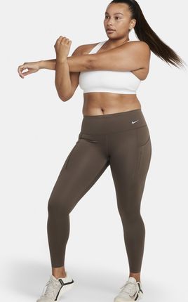 Damskie legginsy o pełnej długości ze średnim stanem i kieszeniami zapewniające mocne wsparcie Nike Go - Brązowy