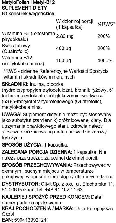Osavi Methylfolate & Methyl–B12 – 60 Vegan Capsules | Active, Methylated Forms Of Folate & B12 | Supports Immune System, Psychological Functions