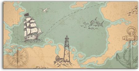 Coloray Panele Do Kuchni Ocean Skarb Mapa Statek 100x50cm