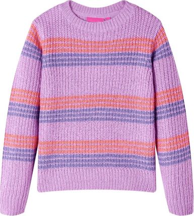 Sweter dziecięcy z dzianiny, w paski, liliowo-różowy, 140