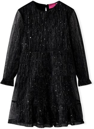 Sukienka dziecięca z długimi rękawami, ozdobiona cekinami, czarna, 104