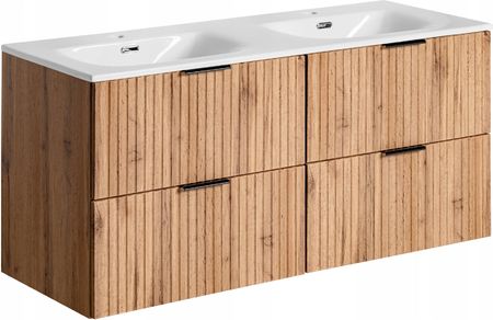 Comad Ryflowane Meble Do Łazienki Adel Oak Z Umywalką 120 I Lustrem Syfon - zdjęcie 4