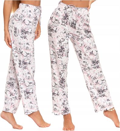 Długie Spodnie Piżamowe Damskie Luźne Wzór W Kwiaty Moraj XL