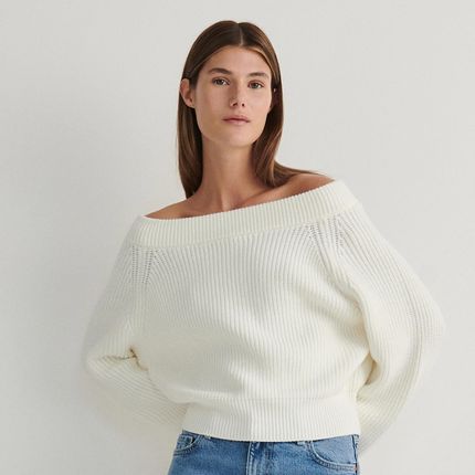 Reserved - Sweter z drobnym splotem - Kremowy