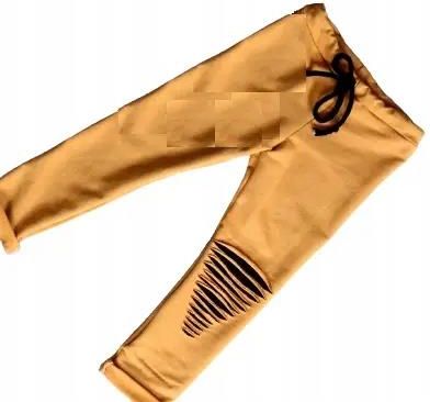 Spodnie musztardowo czarne z dziurami rozmiar 164