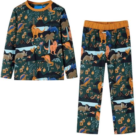 Piżama dziecięca z długimi rękawami, w dinozaury, ciemnozielona, 92