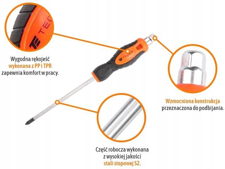 Śrubokręt Teger Wkrętak Śrubokręt Krzyżakowy Do Pobijania Ph 2X150Mm ...