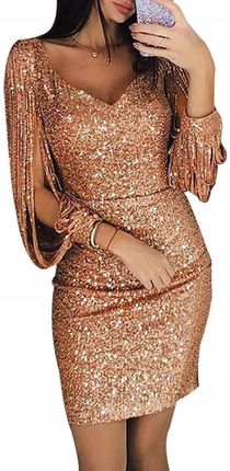 sukienka cekinowa złota z frędzlami