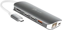 J5 Create USB-C Multi Adapter (9 function in 1) 1x4K HDMI/3xUSB 3.1/1xUSB-C/Card Reader/1xRJ45 Gigabit kolor srebrny JCD383-N (JCD383N)