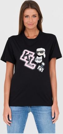 KARL LAGERFELD Czarny t-shirt Ikonik Varsity Tee