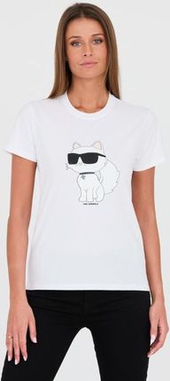 KARL LAGERFELD Biały t-shirt z kotem