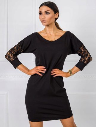Sukienka czarna z koronkowym rękawem Beatrice XL