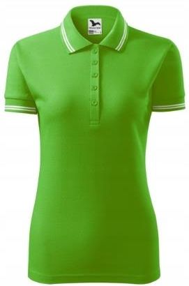 ELEGANCKA Damska Koszulka POLO green apple M z Kontrastowymi Elementami