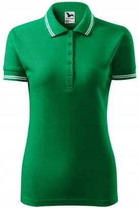 ELEGANCKA Damska Koszulka POLO zielona L z Kontrastowymi Elementami