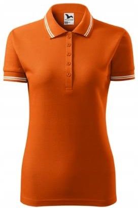 ELEGANCKA Damska Koszulka POLO pomarańczowa XL z Kontrastowymi Elementami