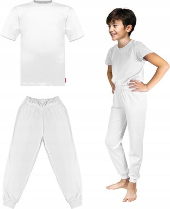 Biała Bluzka Koszulka Dziecięca Biały T-shirt Bawełna Spodnie Dres 110