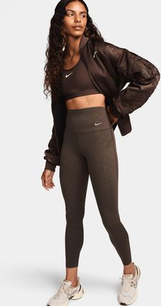Damskie legginsy 7/8 z wysokim stanem, nadrukiem i kieszeniami zapewniające średnie wsparcie Nike Universa - Brązowy