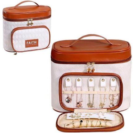 Kuferek kosmetyczny z organizerem na biżuterię MOROCCO ecru-brąz