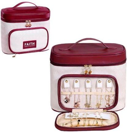 Kuferek kosmetyczny z organizerem na biżuterię MOROCCO ecru-bordo