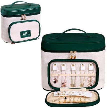 Kuferek kosmetyczny z organizerem na biżuterię MOROCCO ecru-zielony