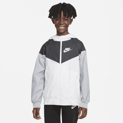 Kurtka z kapturem o luźnym kroju do bioder dla dużych dzieci (chłopców) Nike Sportswear Windrunner - Biel