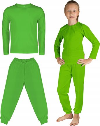 Bluzka Spodnie Długie Dresowe Ćwiczenia Występ Strój Zielony Kostium 122
