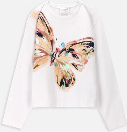 T-shirt z długim rękawem biały z nadrukiem motyla