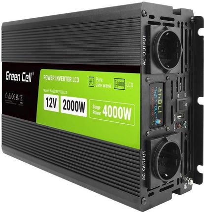 Green Cell PowerInverter 12 V 2000W/40000W czysty sinus