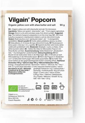 Vilgain Popcorn Do Mikrofalówki Bio Solona Żółta Kukurydza 90g