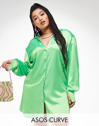 Zielona luźna sukienka koszulowa mini defekt 48