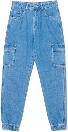 Cropp - Niebieskie jeansowe joggery cargo - Niebieski