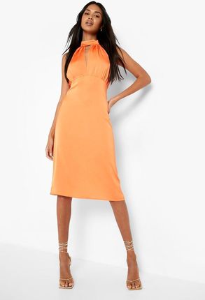 Boohoo pomarańczowa satynowa sukienka midi golf 36