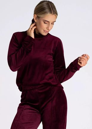 Bluza damska wykonana z miękkiego weluru (Bordowy, XL)