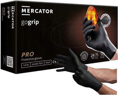 Mercator Medical Rękawice Nitrylowe Robocze Go Grip Black Czarne Rękawiczki Rozmiar M
