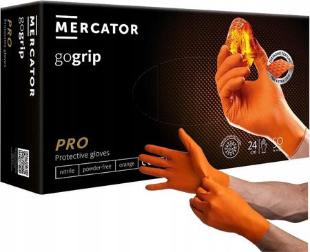 Mercator Medical Rękawice Nitrylowe Warsztatowe Grip Pomarańczowe Rękawiczki Jednorazowe S