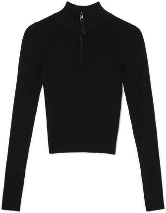 Cropp - Czarny sweter z rozpinaną stójką - Czarny