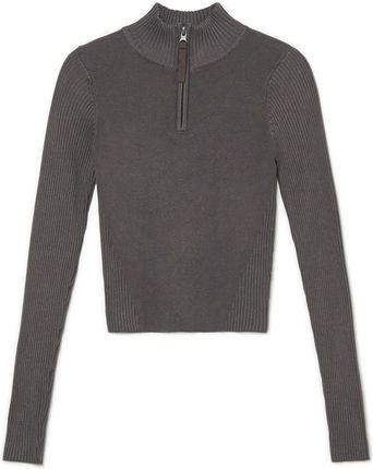 Cropp - Szary sweter z rozpinaną stójką - Bordowy