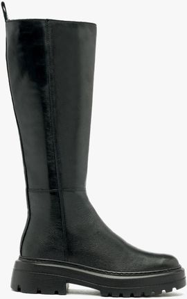 Kozaki skórzane damskie Ryłko buty ocieplane zimowe wysokie czarne licowe