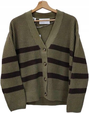 Selected Femme dzianinowy kardigan sweter damski khaki paski S