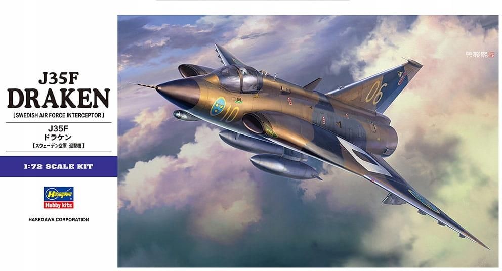 Kit Modèle Plastique Hasegawa 1/48 J35F/J Draken - Avion De Chasse Suédois, Maquette à Monter, Pièces Non Assemblées