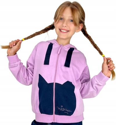 Bluza Dziecięca Dziewczęca dresowa Rozpinana z Kapturem Kot różowa Endo 134