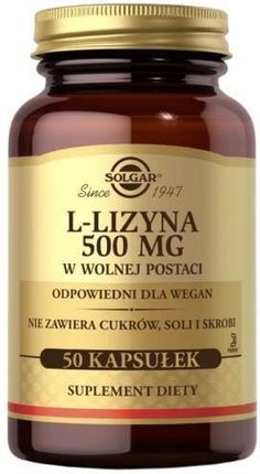 L-Lizyna 500 mg w wolnej postaci 50 kapsułek, Solgar